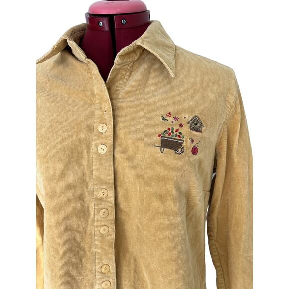 Christopher & Banks Sze Medium Corduroy Fall Harvest Embroidered Shacket Mustard - Picture 4 of 7